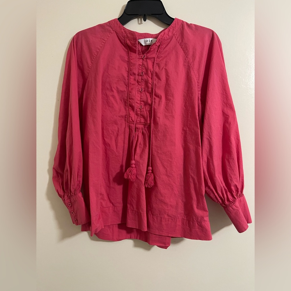 Joie Peasant Long Sleeve Button Chest Tassel Pink Blouse Top Sz M